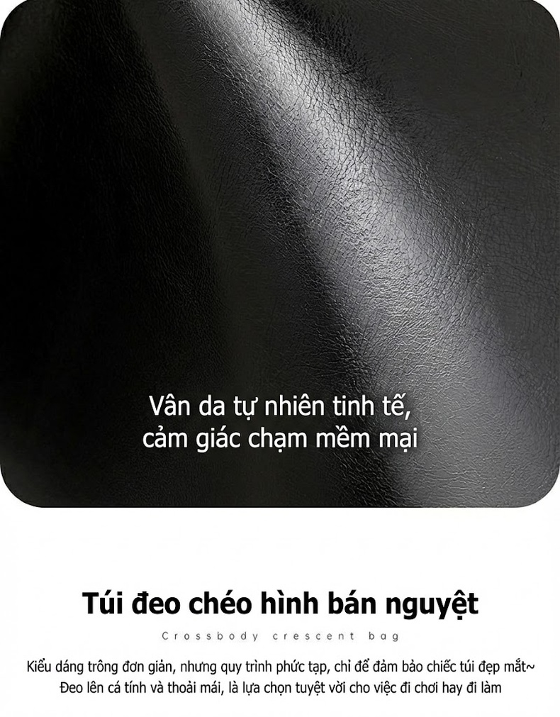 Túi Đeo Vai Nữ Da Thật Kiểu Túi Bánh Bao Trăng Lưỡi Liềm Phong Cách Tối Giản Đựng Được Nhiều Đồ Màu Đen, Trắng chi tiết 8