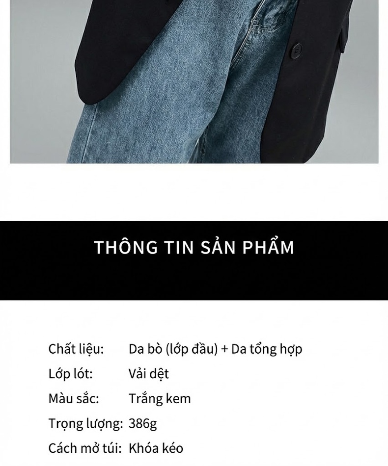Túi Đeo Vai Nữ Da Thật Kiểu Túi Bánh Mì Màu Trắng Kem chi tiết 5