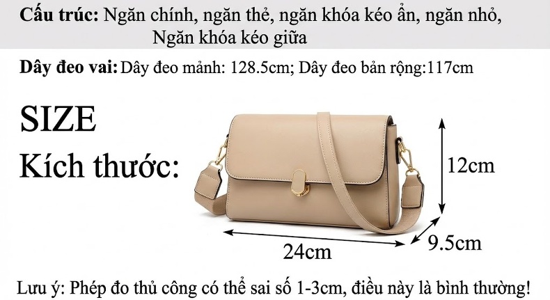 Túi Đeo Vai Nữ Da Thật Kiểu Túi Bánh Mì Màu Trắng Kem chi tiết 6