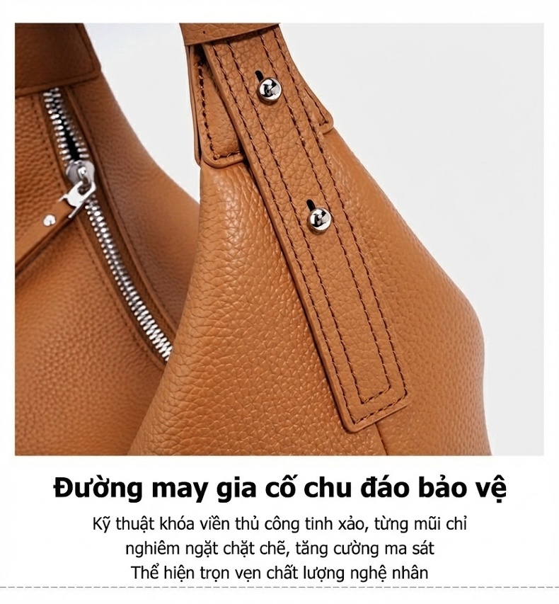 Túi Đeo Vai Nữ Da Thật Kiểu Túi Kẹp Nách Thiết Kế Nhỏ Gọn Màu Hồng, Trắng, Nâu, Xanh Dương chi tiết 13