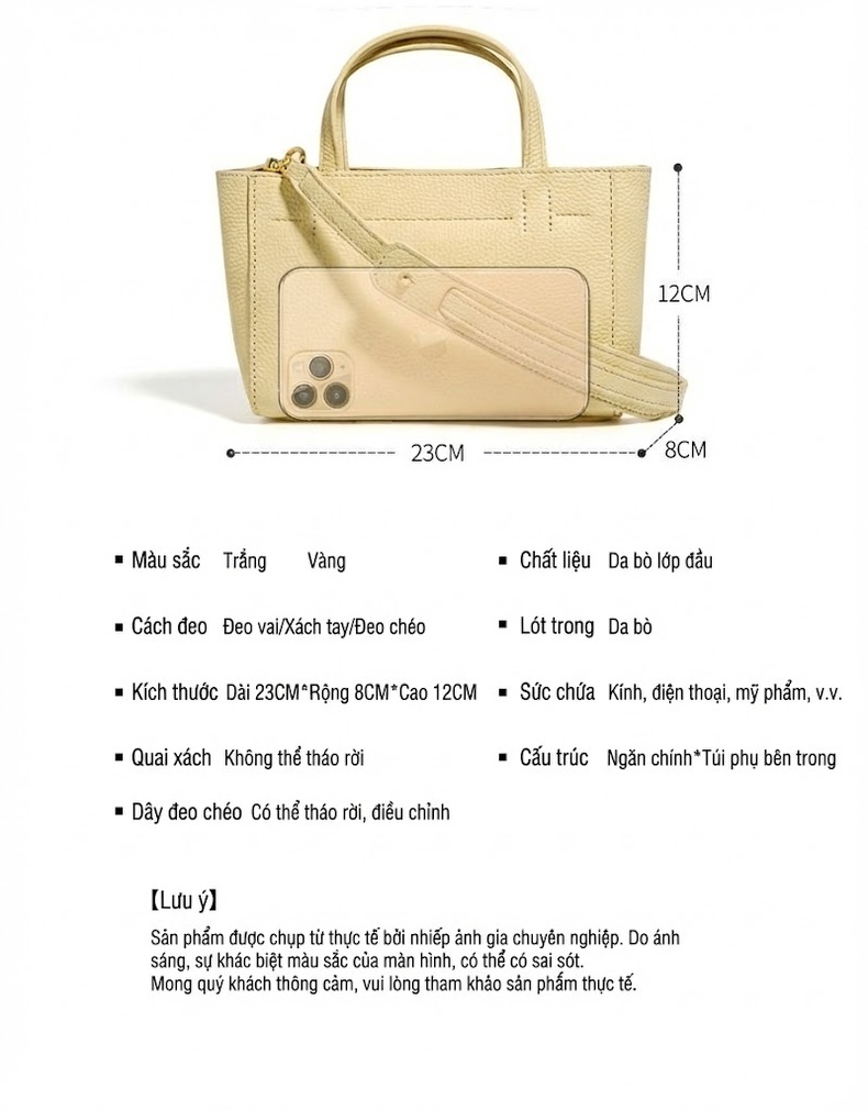 Túi Đeo Vai Nữ Da Thật Mini Kiểu Túi Kẹp Nách Thời Trang Màu Trắng, Nâu chi tiết 18