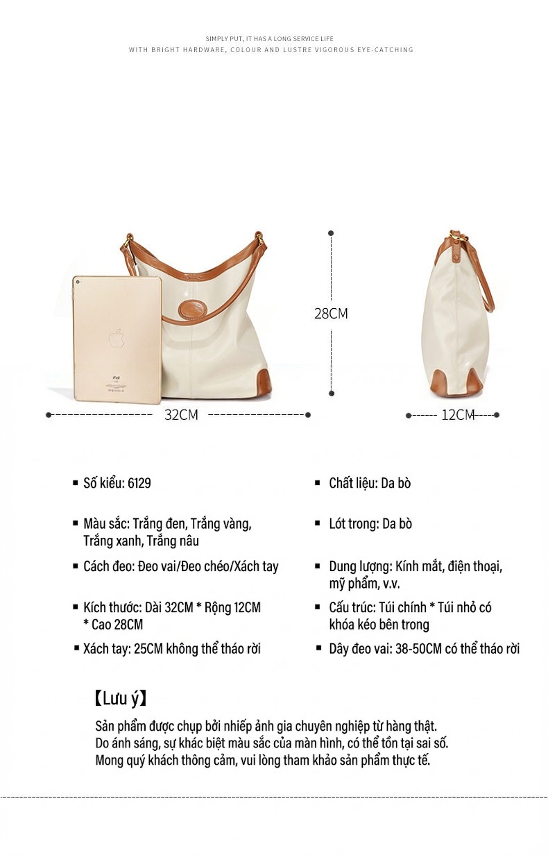 Túi Đeo Vai Nữ Da Thật Mini Kiểu Túi Kẹp Nách Thời Trang Màu Trắng, Nâu chi tiết 1