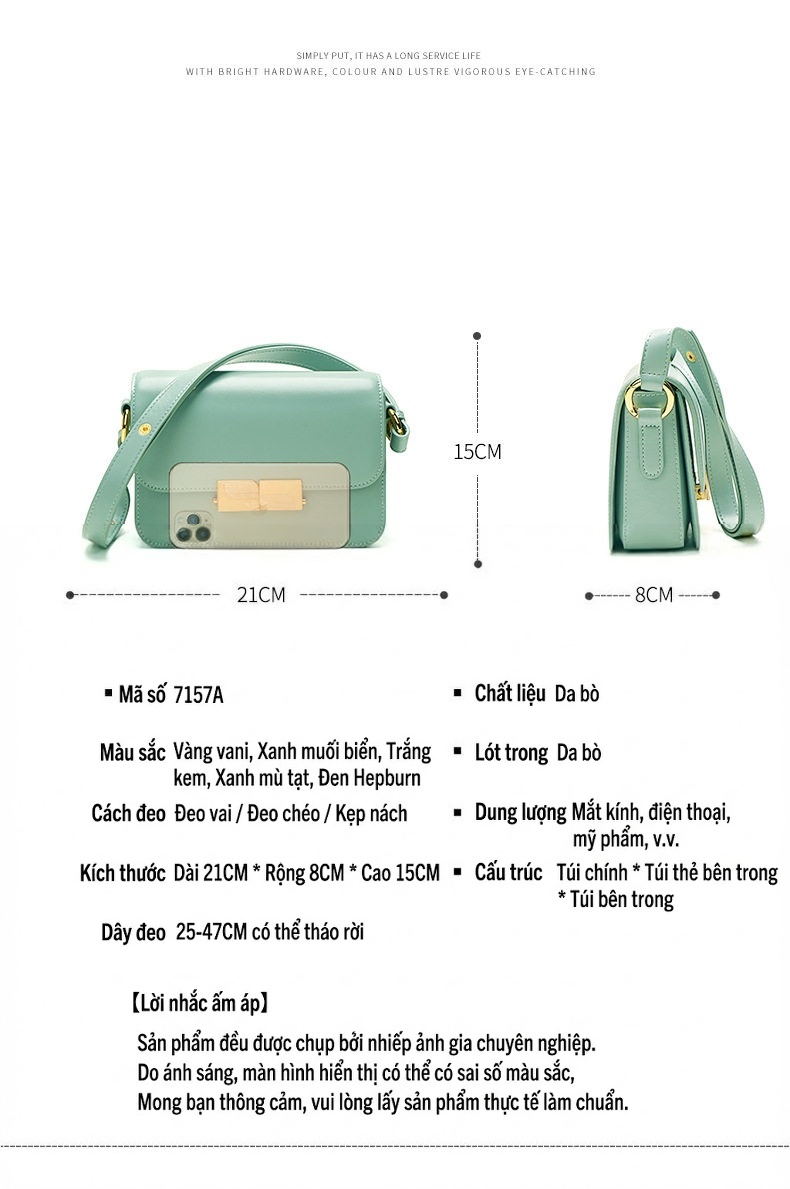 Túi Đeo Vai Nữ Da Thật Mini Kiểu Túi Kẹp Nách Thời Trang Màu Trắng, Nâu chi tiết 7