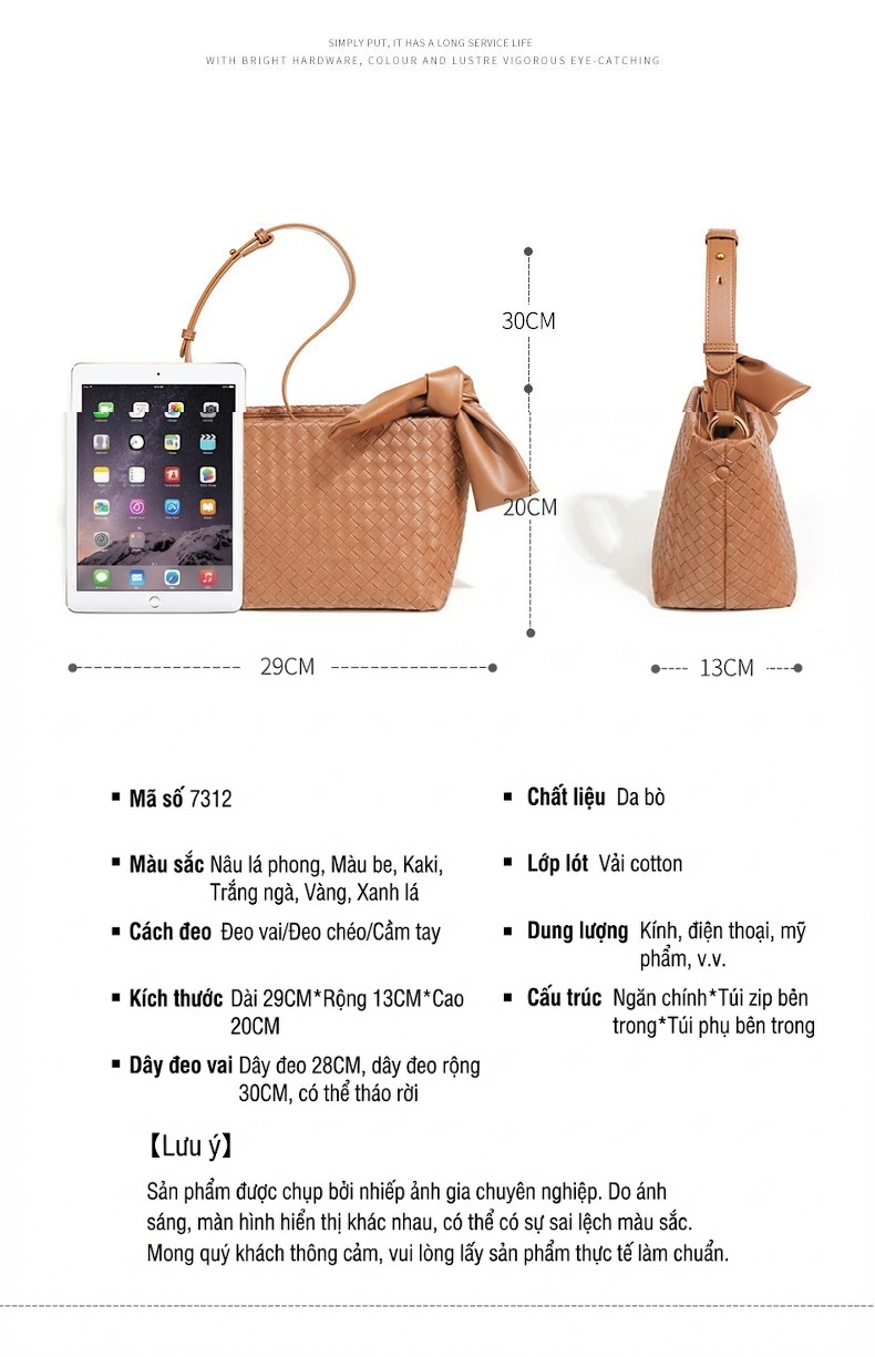 Túi Đeo Vai Nữ Da Thật Mini Kiểu Túi Kẹp Nách Thời Trang Màu Trắng, Nâu chi tiết 10