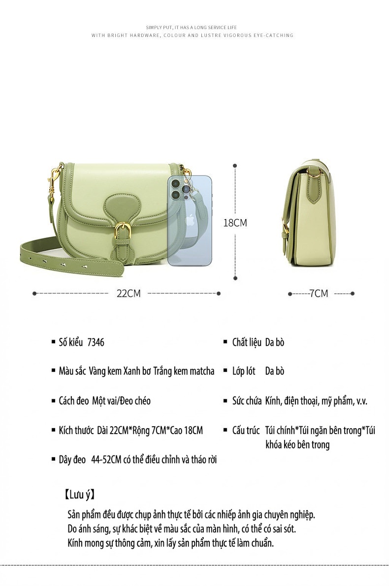 Túi Đeo Vai Nữ Da Thật Mini Kiểu Túi Kẹp Nách Thời Trang Màu Trắng, Nâu chi tiết 11