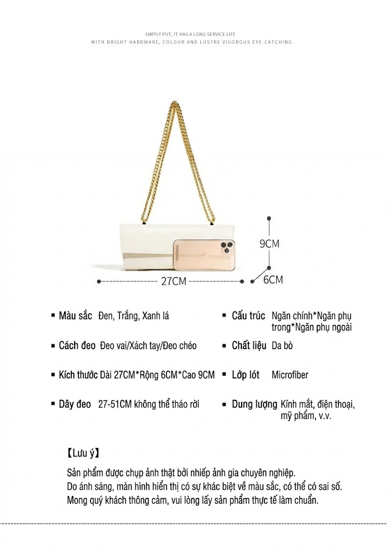 Túi Đeo Vai Nữ Da Thật Mini Kiểu Túi Kẹp Nách Thời Trang Màu Trắng, Nâu chi tiết 14