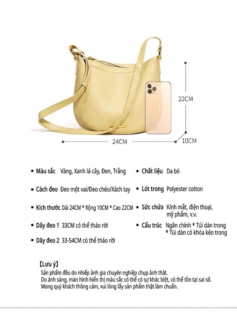 Túi Đeo Vai Nữ Da Thật Mini Kiểu Túi Kẹp Nách Thời Trang Màu Trắng, Nâu chi tiết 6