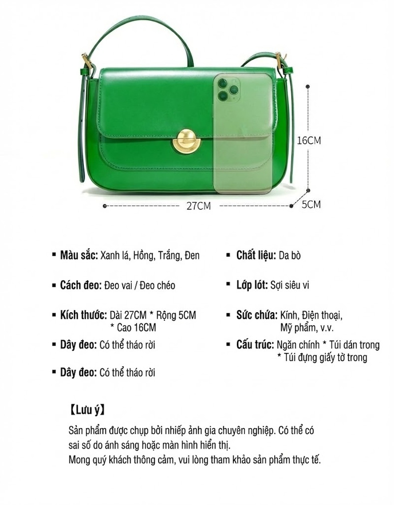 Túi Đeo Vai Nữ Da Thật Mini Kiểu Túi Kẹp Nách Thời Trang Màu Trắng, Nâu chi tiết 15