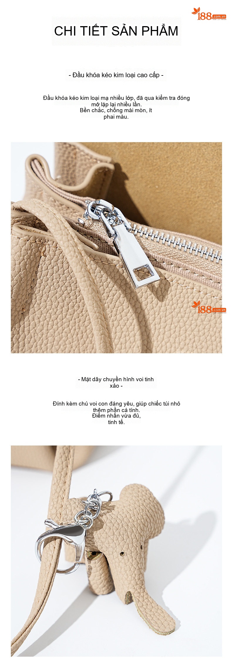 Túi Đeo Vai Nữ Da Thật Mini Thiết Kế Thanh Lịch Màu Be, Đen chi tiết 14