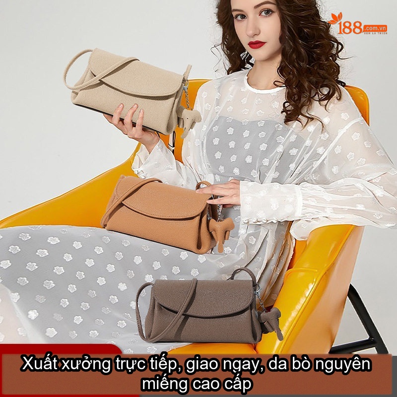 Túi Đeo Vai Nữ Da Thật Mini Thiết Kế Thanh Lịch Màu Be, Đen
