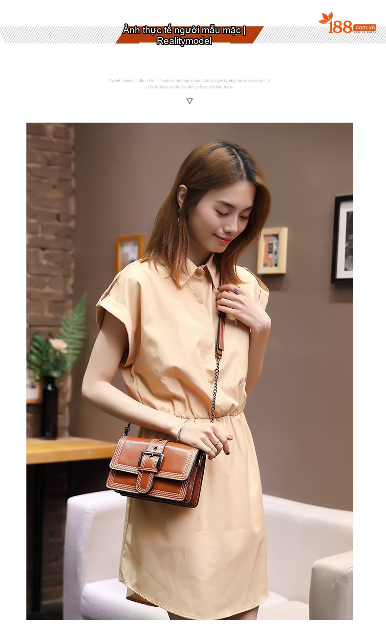 Túi Đeo Vai Nữ Da Thật Phom Vuông Nhỏ Màu Nâu, Đen chi tiết 10