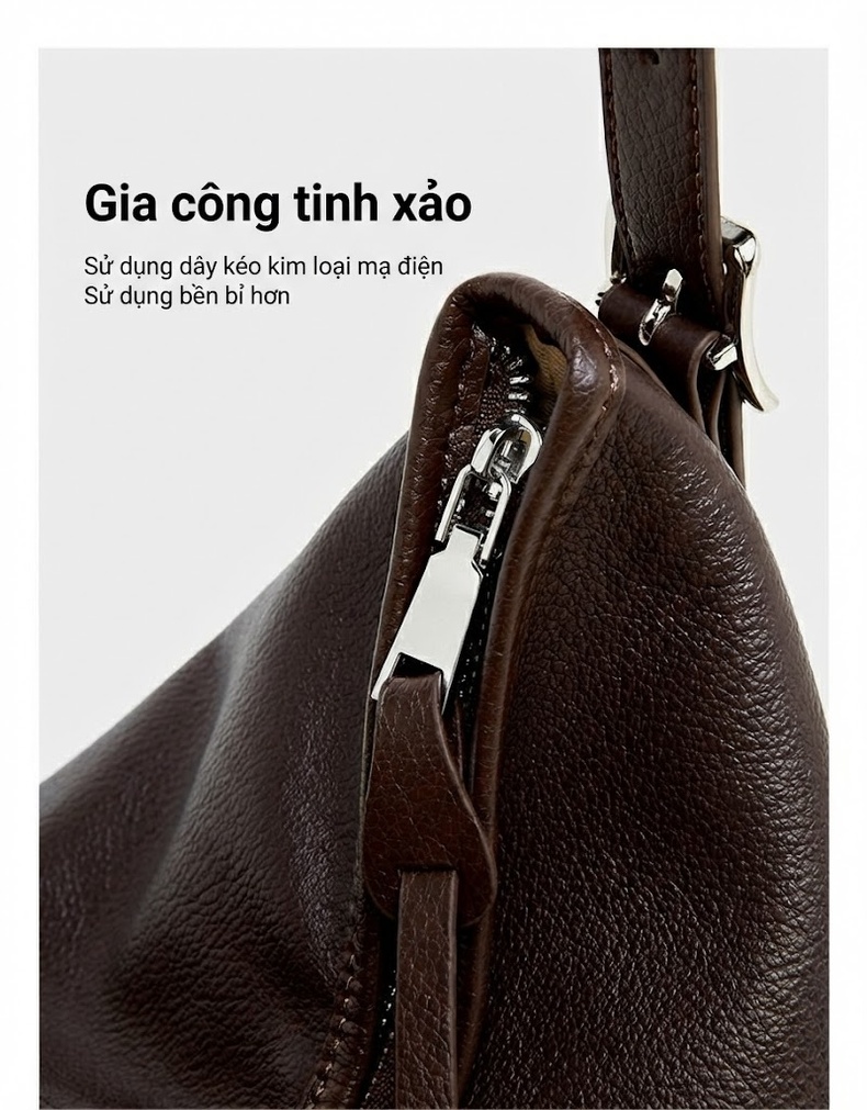 Túi Đeo Vai Nữ Da Thật Phong Cách Cổ Điển Màu Nâu, Đen chi tiết 5