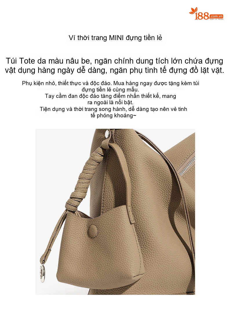 Túi Đeo Vai Nữ Da Thật Phong Cách Tối Giản Sức Chứa Lớn Màu Be chi tiết 5
