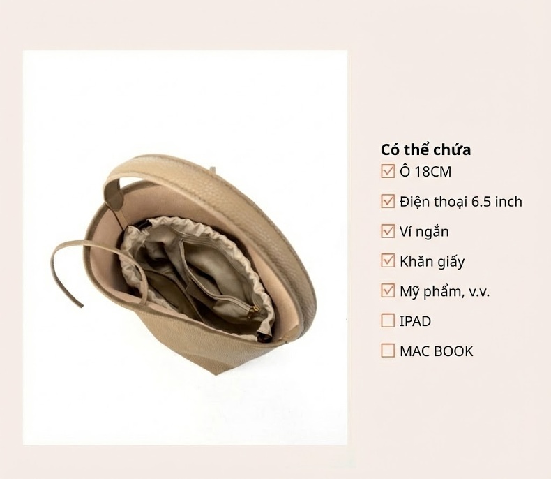 Túi Đeo Vai Nữ Da Thật Sức Chứa Lớn Phong Cách Đơn Giản Túi Xách Nữ Da Cao Cấp Màu Be, Trắng chi tiết 25