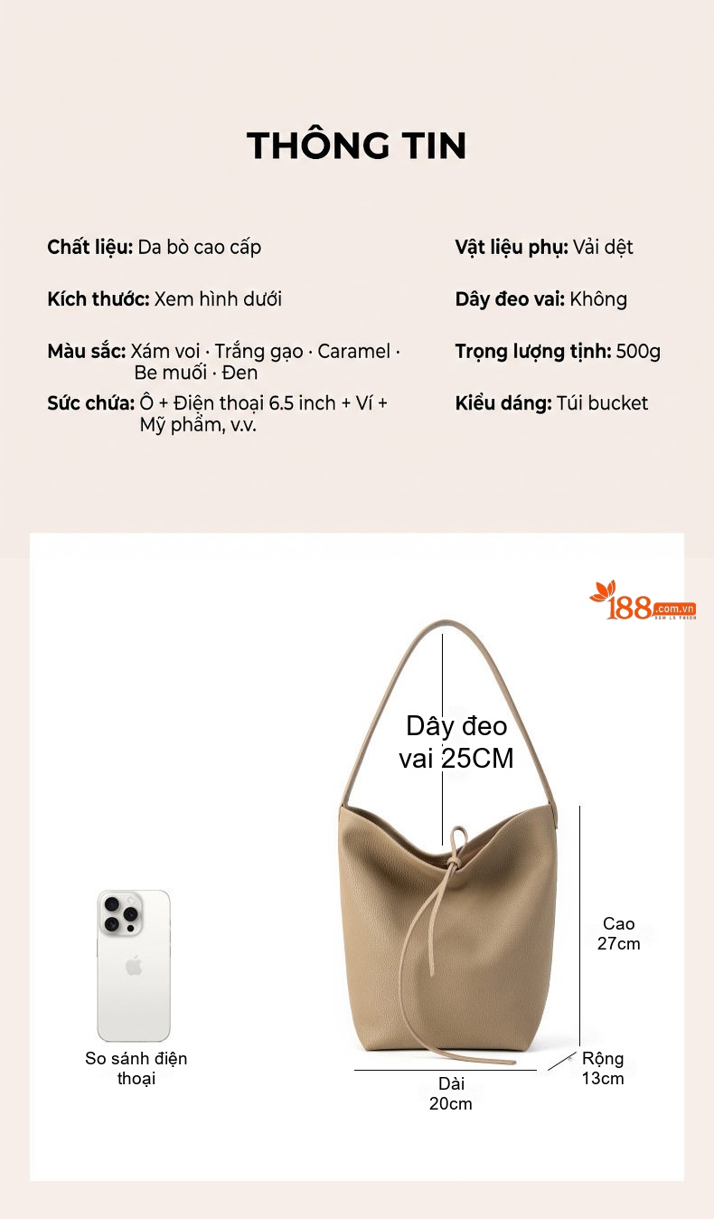 Túi Đeo Vai Nữ Da Thật Sức Chứa Lớn Phong Cách Đơn Giản Túi Xách Nữ Da Cao Cấp Màu Be, Trắng chi tiết 24