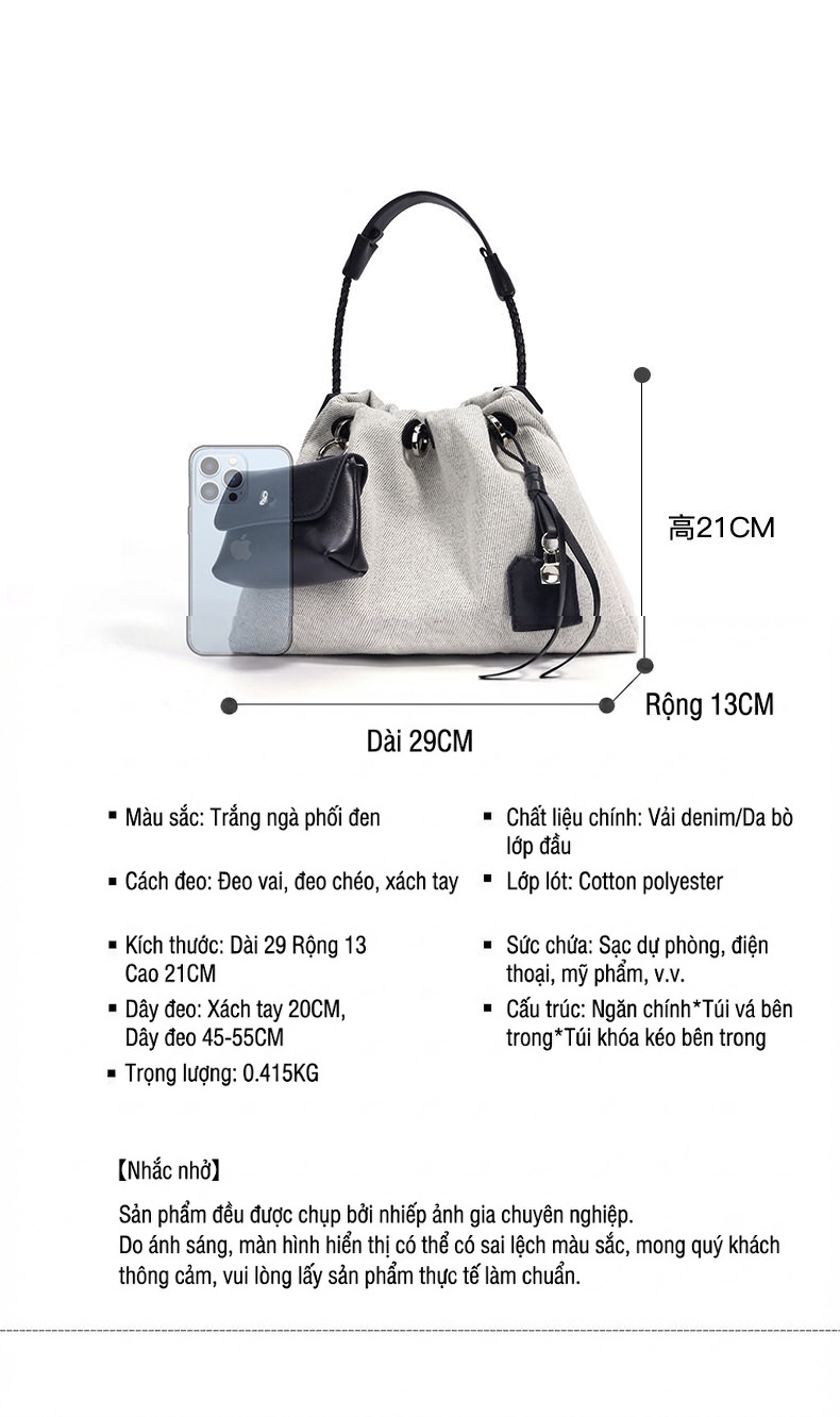 Túi Đeo Vai Nữ Da Thật Sức Chứa Lớn Phong Cách Hàn Quốc Màu Trắng, Đen chi tiết 8