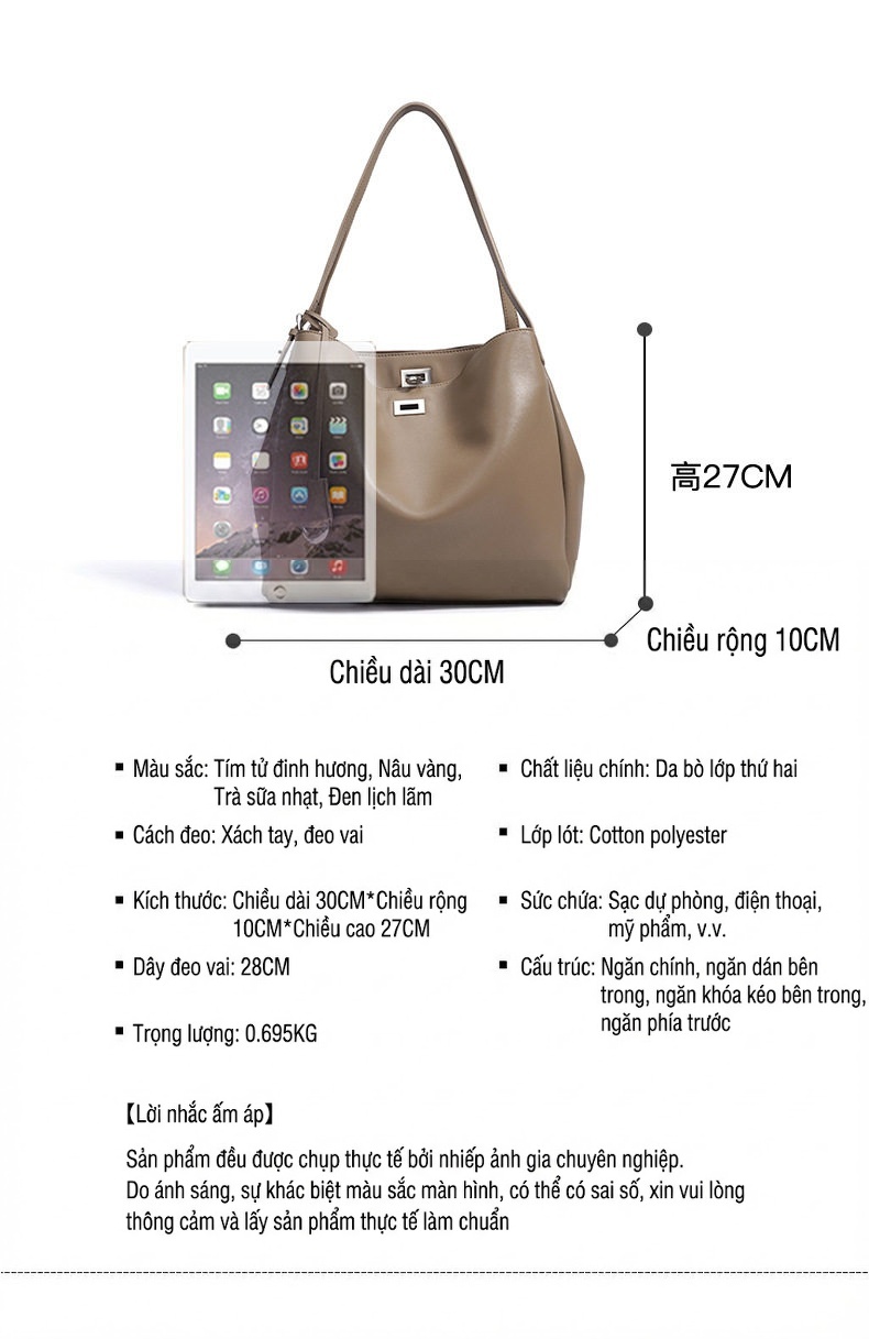 Túi Đeo Vai Nữ Da Thật Thiết Kế Độc Đáo Phong Cách Thanh Lịch Sức Chứa Lớn Màu Nâu, Tím, Đen chi tiết 8