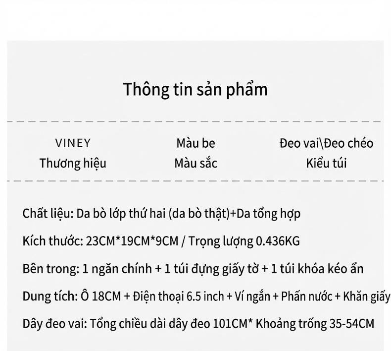 Túi Đeo Vai Nữ Da Thật Thiết Kế Hình Yên Ngựa Cao Cấp Màu Kem chi tiết 4
