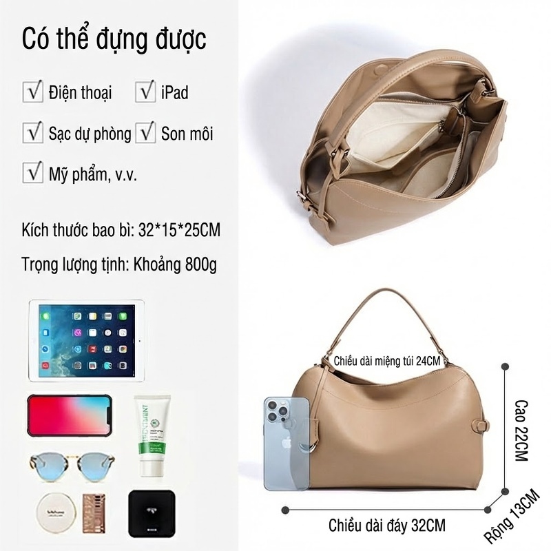 Túi Đeo Vai Nữ Da Thật Thiết Kế Tinh Tế Phong Cách Hàn Quốc Màu Nâu