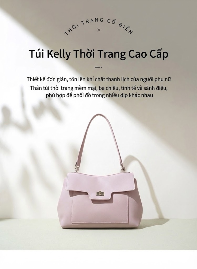 Túi Đeo Vai Nữ Da Thật Thiết Kế Tối Giản Công Sở Thanh Lịch Màu Đen, Xám, Hồng, Nâu chi tiết 2