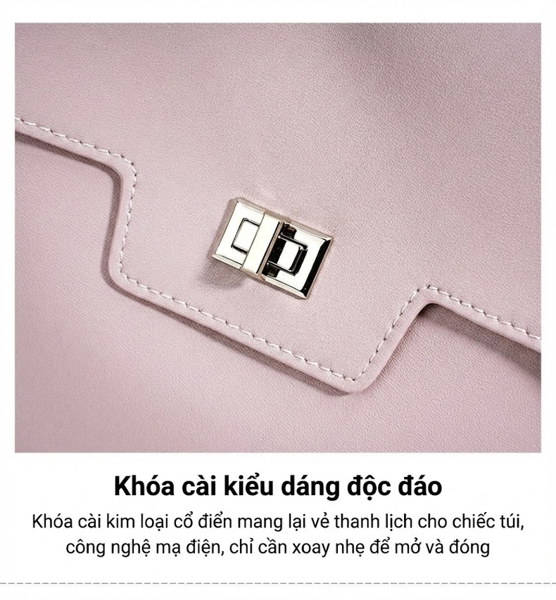 Túi Đeo Vai Nữ Da Thật Thiết Kế Tối Giản Công Sở Thanh Lịch Màu Đen, Xám, Hồng, Nâu chi tiết 13