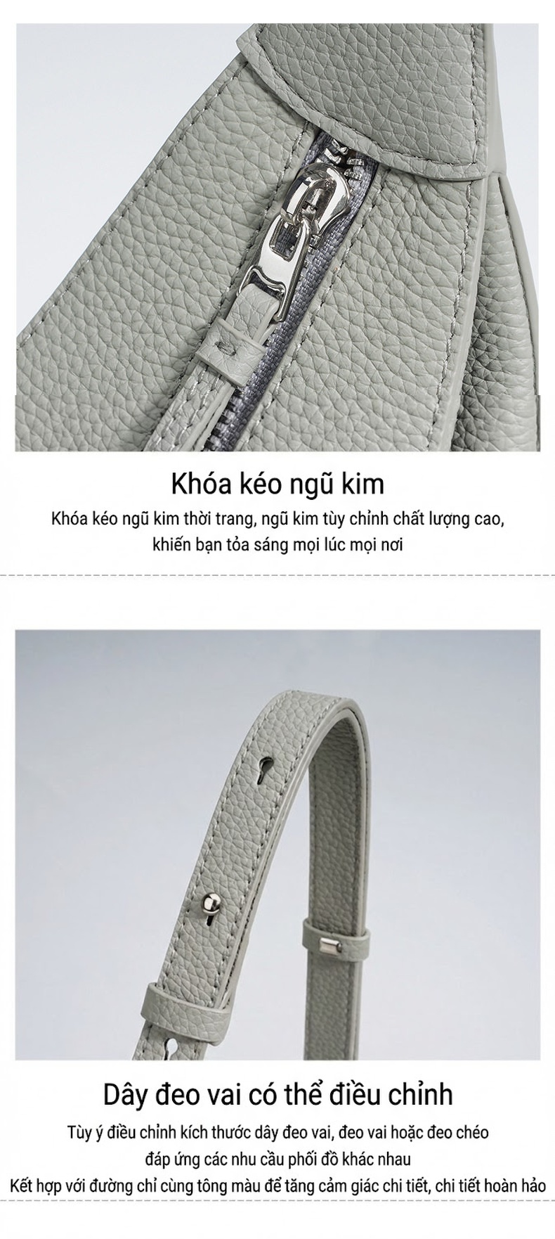 Túi Đeo Vai Nữ Da Thật Thiết Kế Tối Giản Màu Kem, Xám, Nâu chi tiết 12