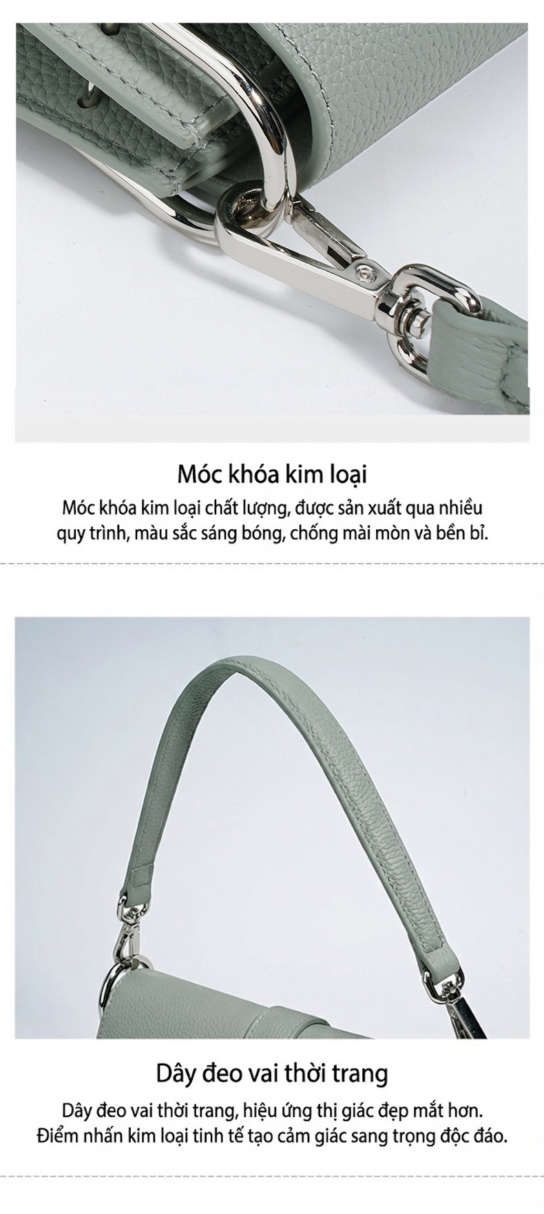 Túi Đeo Vai Nữ Da Thật Thiết Kế Tối Giản Màu Trắng, Đen, Xanh, Hồng chi tiết 11