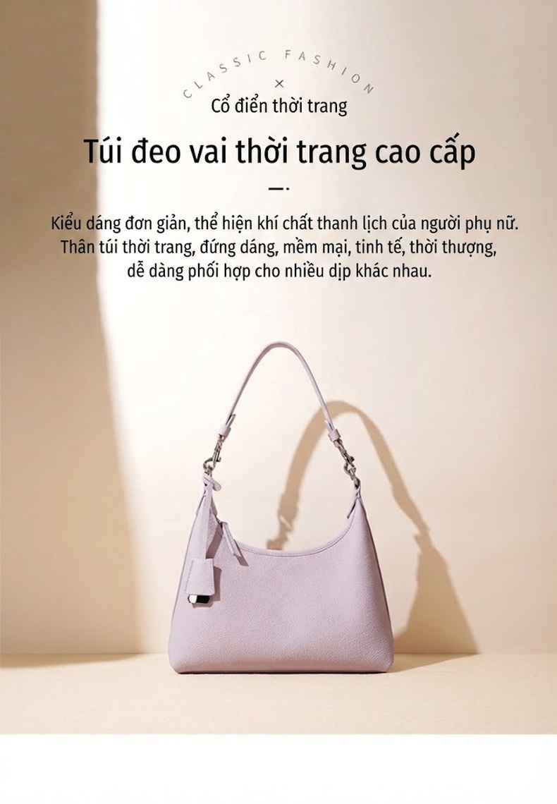 Túi Đeo Vai Nữ Da Thật Thiết Kế Tối Giản Thanh Lịch Màu Trắng, Be, Tím, Xanh Dương chi tiết 1