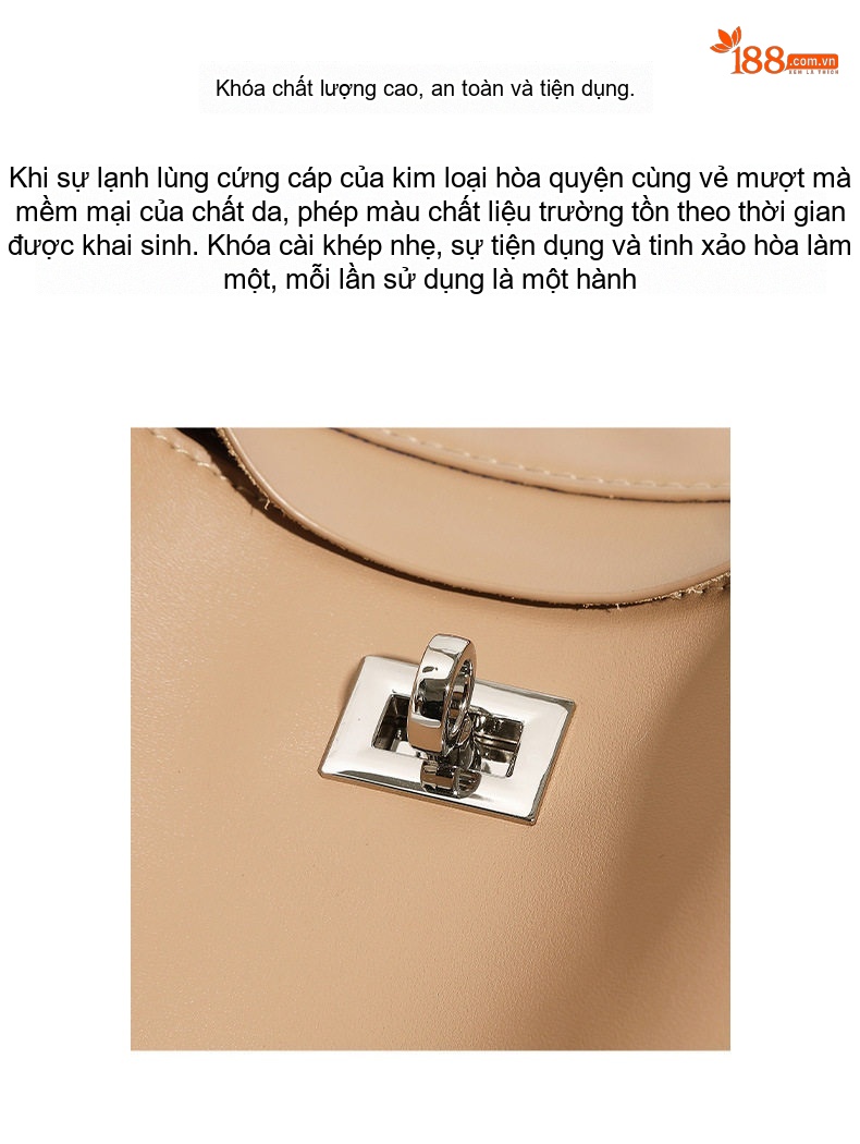 Túi Đeo Vai Nữ Da Thật Thiết Kế Trăng Lưỡi Liềm Phong Cách Hàn Quốc Màu Be chi tiết 4