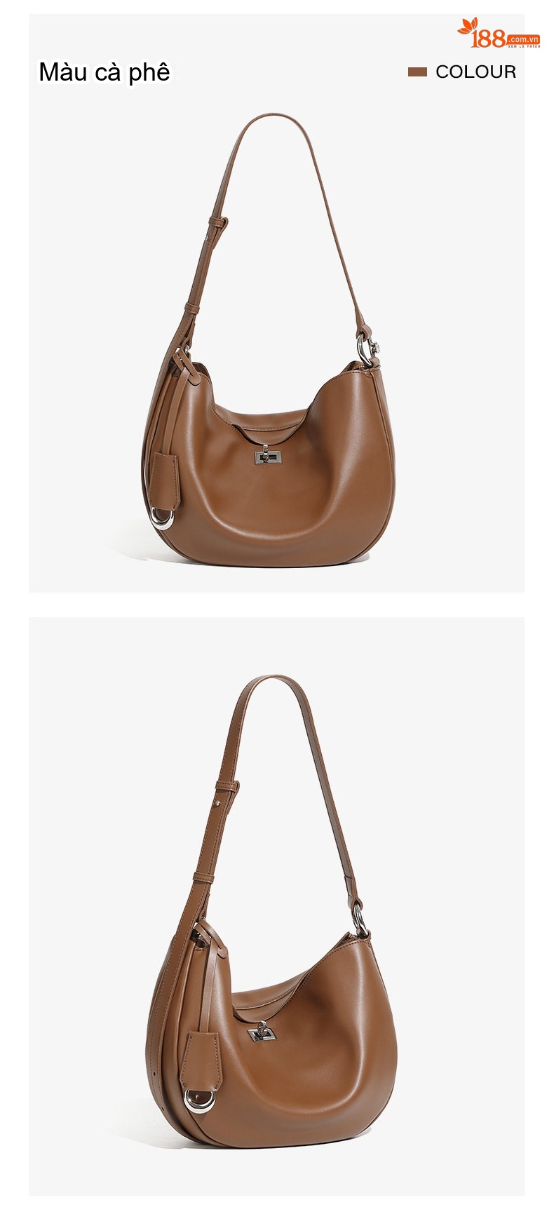 Túi Đeo Vai Nữ Da Thật Thiết Kế Trăng Lưỡi Liềm Phong Cách Hàn Quốc Màu Be chi tiết 24