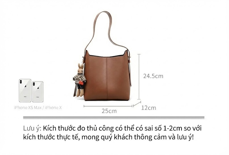 Túi Đeo Vai Nữ Da Thật Thời Trang Công Sở Màu Nâu chi tiết 5