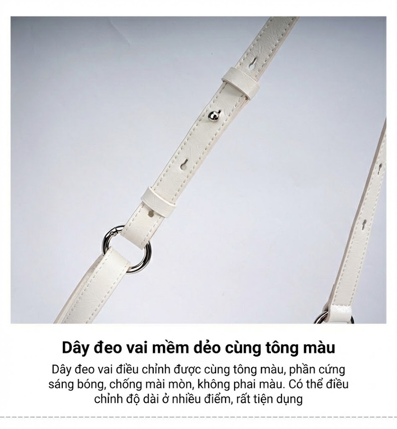 Túi Đeo Vai Nữ Da Thật Tối Giản Phong Cách Hàn Quốc Màu Trắng Kem, Nâu chi tiết 12