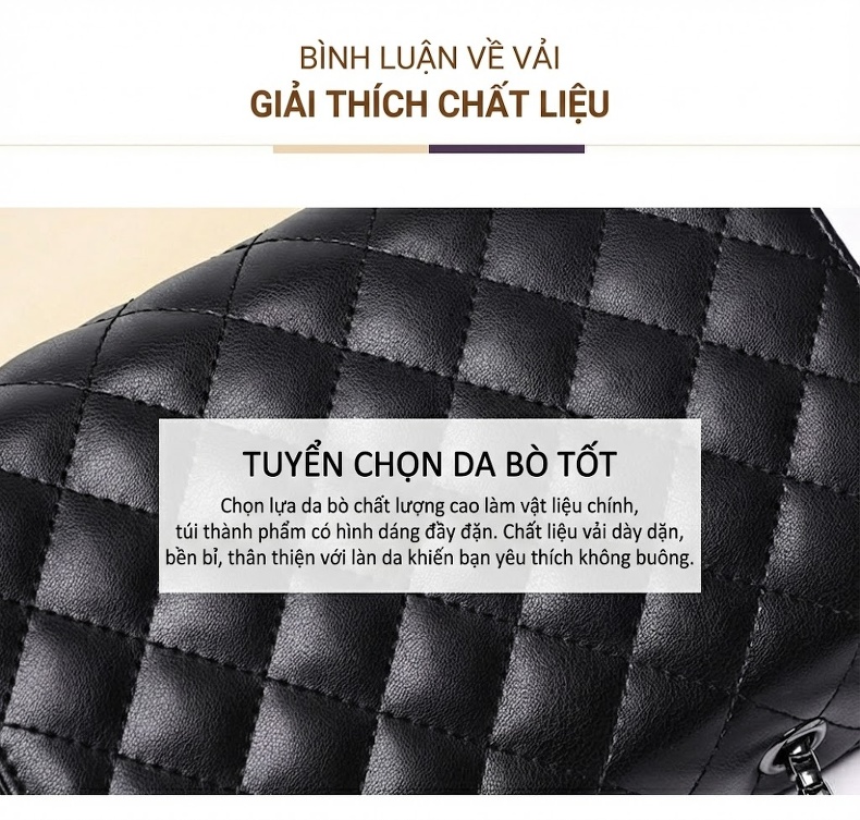 Túi Đeo Vai Nữ Da Thật Trám Ô Dây Xích Phong Cách Tiểu Thư Màu Đen chi tiết 2