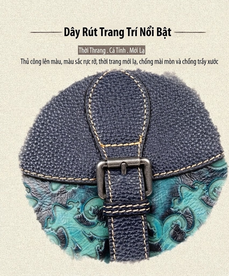 Túi Đeo Vai Nữ Da Thật Túi Đeo Chéo Hoa Văn Cổ Điển Màu Xanh Navy, Xanh Ngọc chi tiết 2
