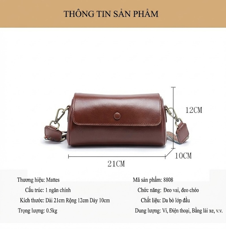 Túi Đeo Vai Nữ Da Thật Túi Kẹp Nách Da Bò Đeo Chéo Phong Cách Thời Trang Màu Nâu, Xanh Lá chi tiết 14