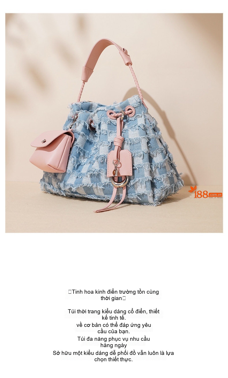 Túi Đeo Vai Nữ Da Thật Vải Denim Màu Xanh Dương, Nâu chi tiết 5