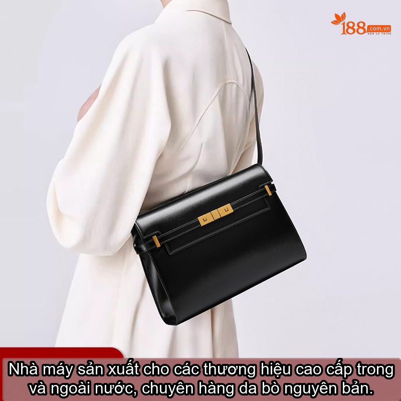 Túi Đeo Vai Nữ Da Thật Vân Cá Sấu Manhattan Kelly Bag Phong Cách Retro Màu Đen