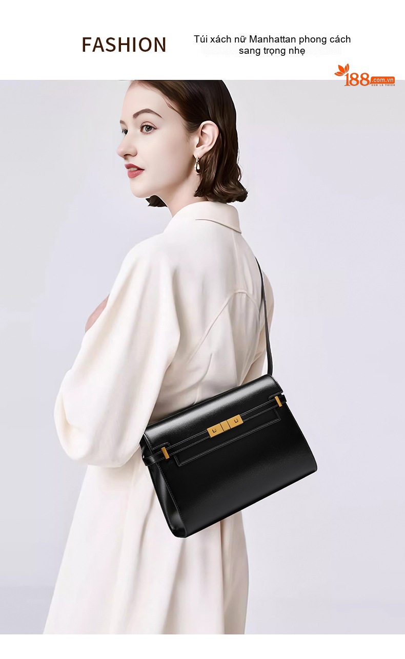 Túi Đeo Vai Nữ Da Thật Vân Cá Sấu Manhattan Kelly Bag Phong Cách Retro Màu Đen chi tiết 2