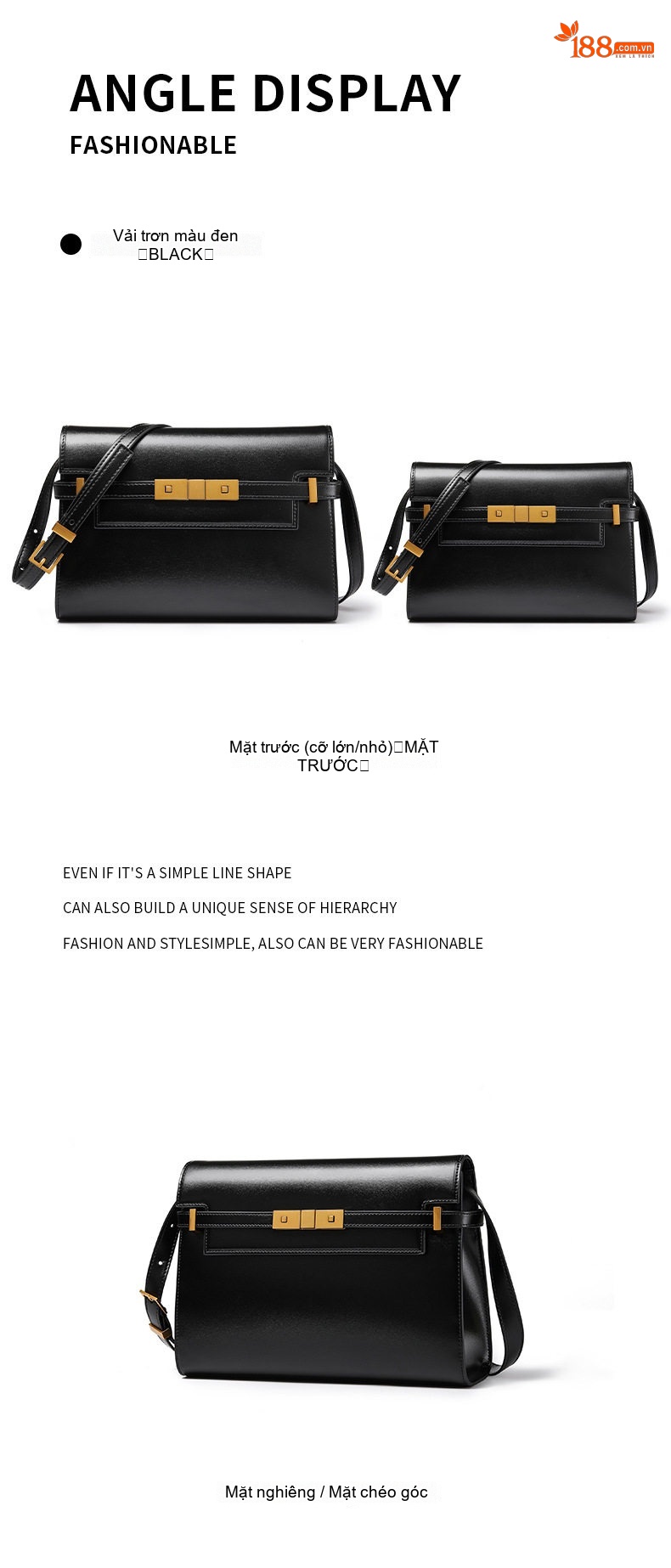 Túi Đeo Vai Nữ Da Thật Vân Cá Sấu Manhattan Kelly Bag Phong Cách Retro Màu Đen chi tiết 17