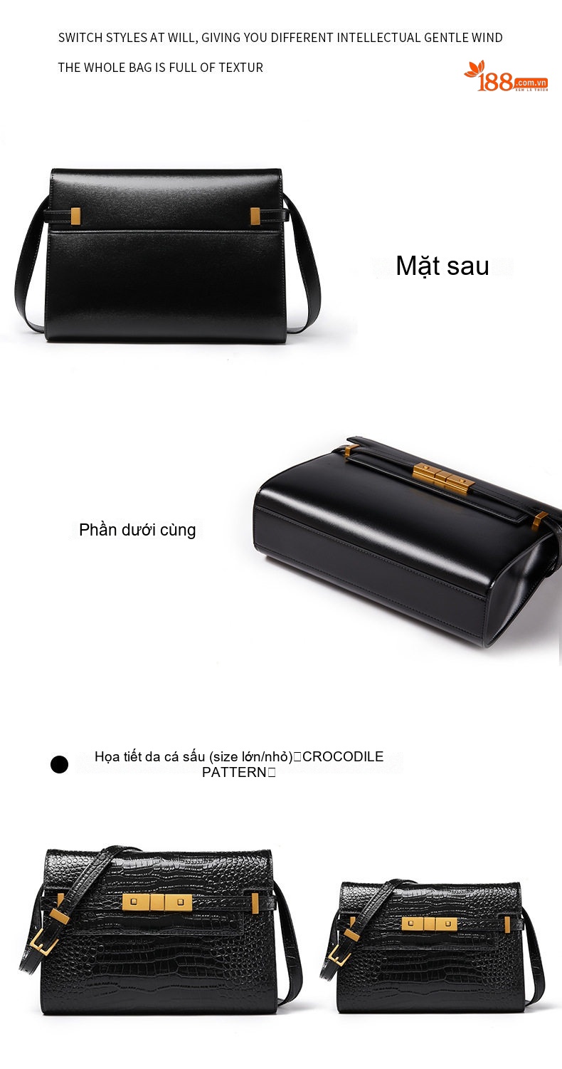 Túi Đeo Vai Nữ Da Thật Vân Cá Sấu Manhattan Kelly Bag Phong Cách Retro Màu Đen chi tiết 18