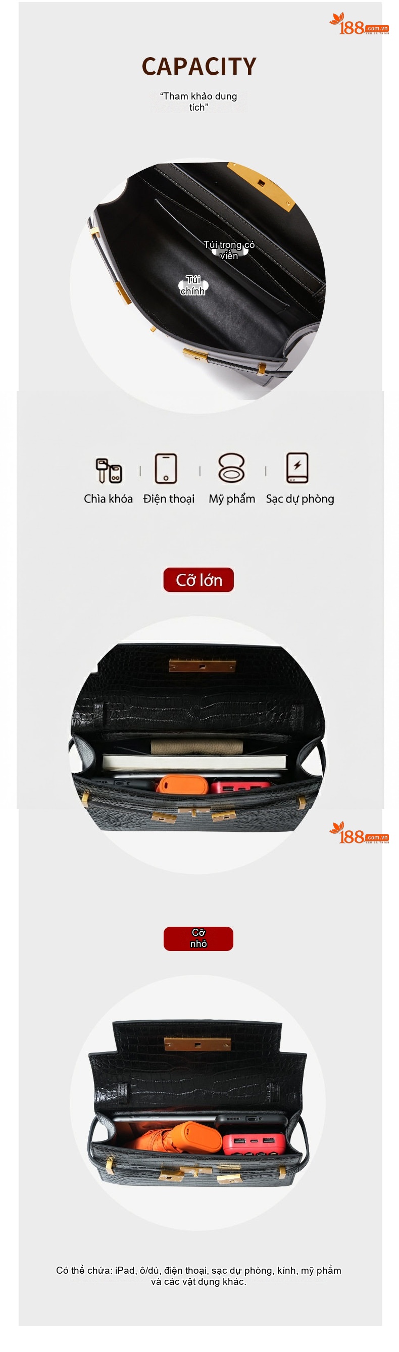 Túi Đeo Vai Nữ Da Thật Vân Cá Sấu Manhattan Kelly Bag Phong Cách Retro Màu Đen chi tiết 6