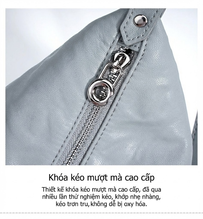 Túi Đeo Vai Nữ Da Thật Vân Tay Mềm Mại Thiết Kế Tối Giản Màu Xanh, Kem, Đen chi tiết 11