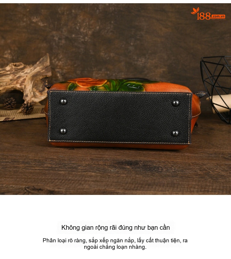 Túi Đeo Vai Nữ Da Thật Vintage Thủ Công Màu Nâu chi tiết 6