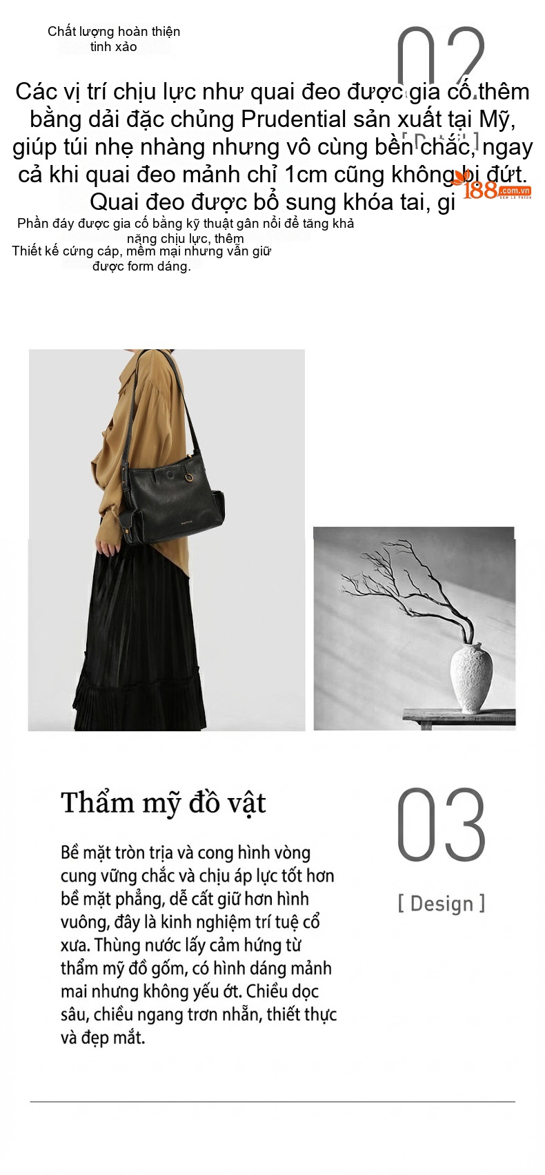 Túi Đeo Vai Nữ Da Thuần Chay Thiết Kế Tối Giản Phong Cách Vintage Màu Đen chi tiết 5