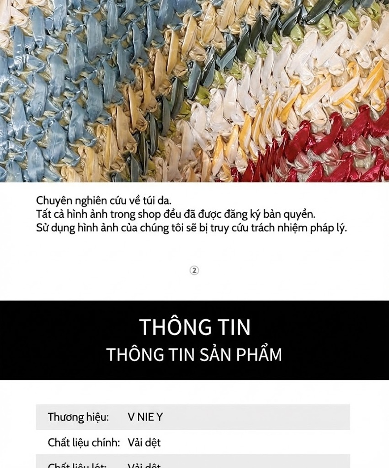 Túi Đeo Vai Nữ Đan Cói Dáng Bánh Bao Đeo Chéo Họa Tiết Sọc Màu chi tiết 3
