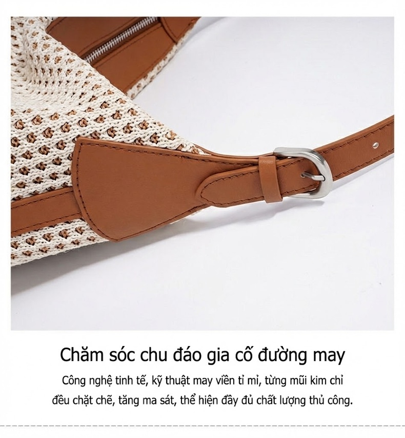 Túi Đeo Vai Nữ Dáng Bánh Bao Đan Dệt Phong Cách Vintage chi tiết 14
