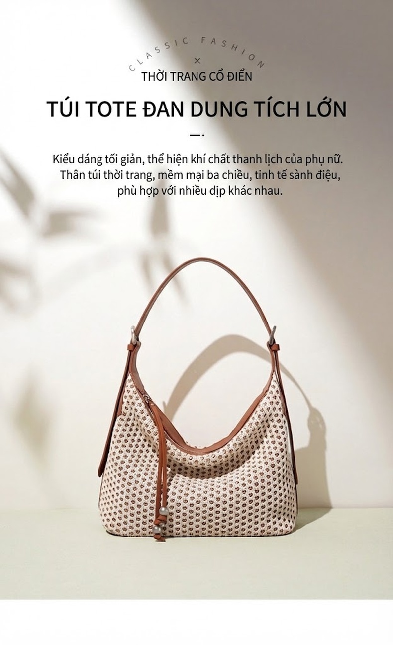 Túi Đeo Vai Nữ Dáng Bánh Bao Đan Dệt Phong Cách Vintage chi tiết 2