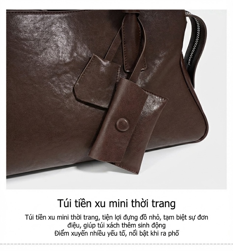 Túi Đeo Vai Nữ Dáng Gối Da Bóng Cao Cấp, Túi Xách Tay Nữ Đeo Nách Màu Đen, Nâu Đỏ chi tiết 11