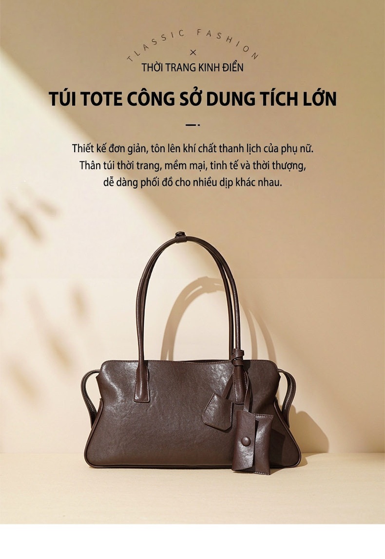 Túi Đeo Vai Nữ Dáng Gối Da Bóng Cao Cấp, Túi Xách Tay Nữ Đeo Nách Màu Đen, Nâu Đỏ chi tiết 2