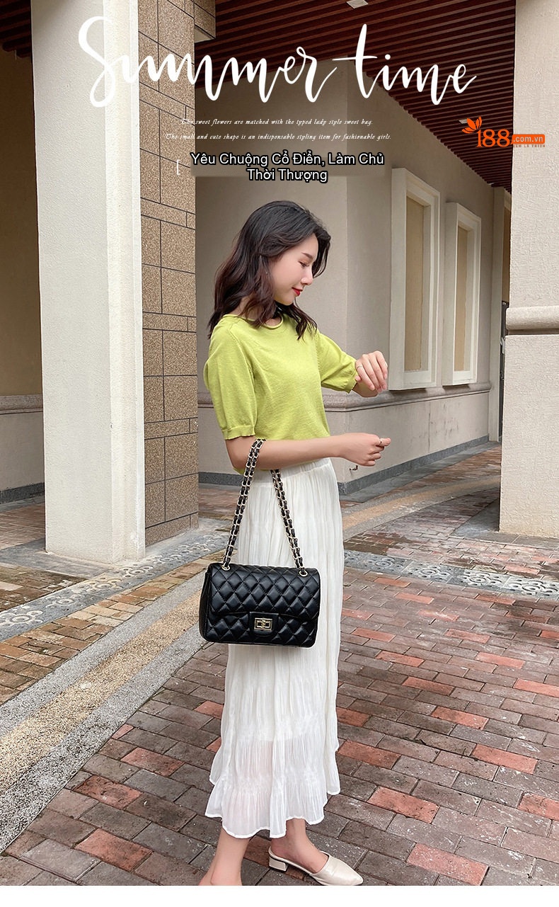 Túi Đeo Vai Nữ Dáng Hộp Chữ Nhật Tr стеганный Đeo Chéo Quai Xích Màu Đen, Trắng, Xanh Dương, Xanh Lá... chi tiết 1